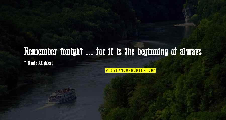 Beginning Inspirational Quotes By Dante Alighieri: Remember tonight ... for it is the beginning