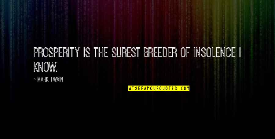 Beglinger Veltheim Quotes By Mark Twain: Prosperity is the surest breeder of insolence I