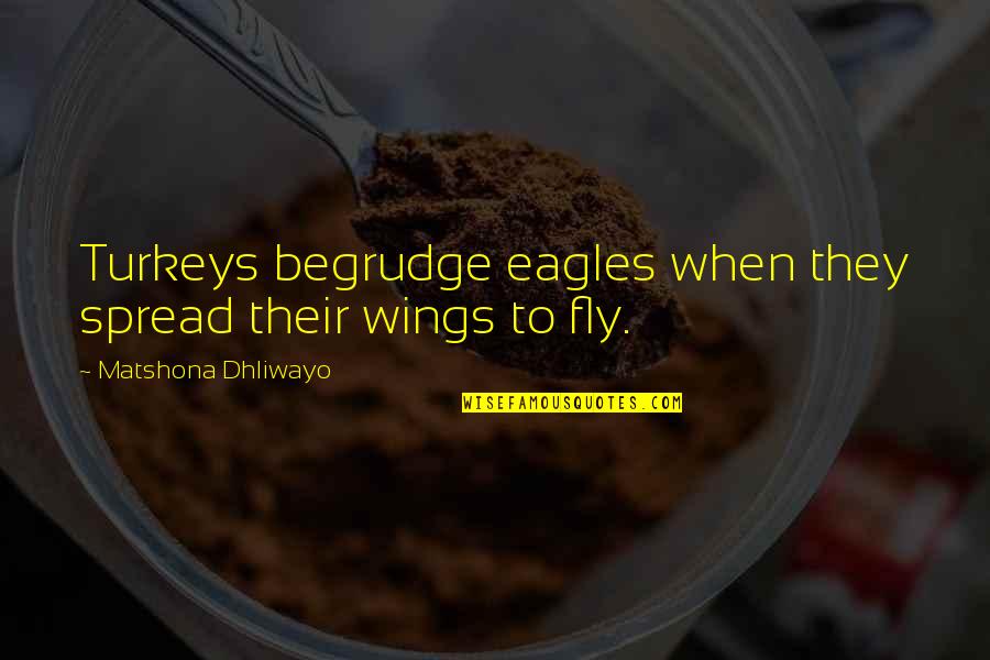 Begrudge Quotes Quotes By Matshona Dhliwayo: Turkeys begrudge eagles when they spread their wings