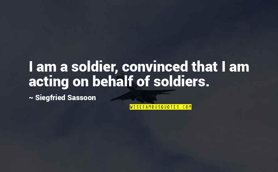 Behalf Quotes By Siegfried Sassoon: I am a soldier, convinced that I am