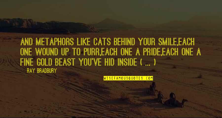 Behind The Smile Quotes By Ray Bradbury: And metaphors like cats behind your smile,Each one