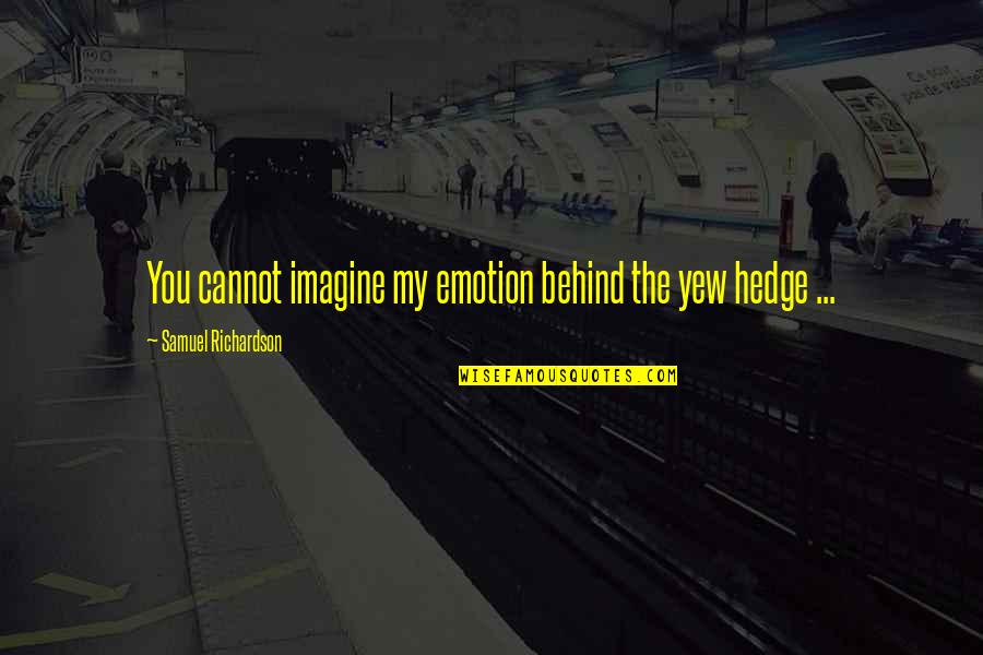 Behind You Quotes By Samuel Richardson: You cannot imagine my emotion behind the yew