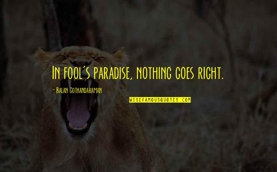Beifus Quotes By Balan Gothandaraman: In fool's paradise, nothing goes right.