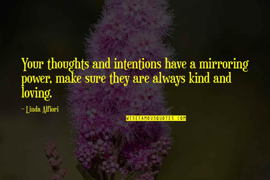 Being 33 Quotes By Linda Alfiori: Your thoughts and intentions have a mirroring power,