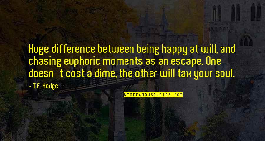 Being A Dime Quotes By T.F. Hodge: Huge difference between being happy at will, and