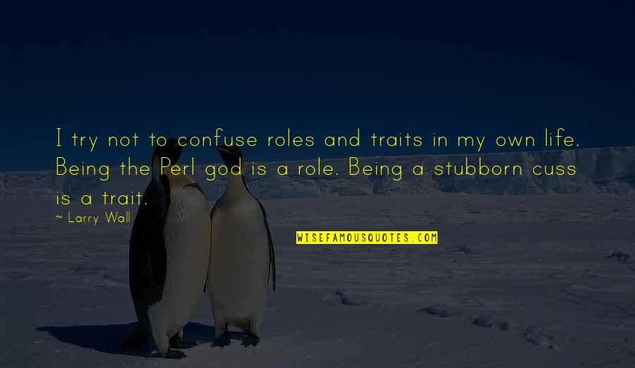 Being A God Quotes By Larry Wall: I try not to confuse roles and traits
