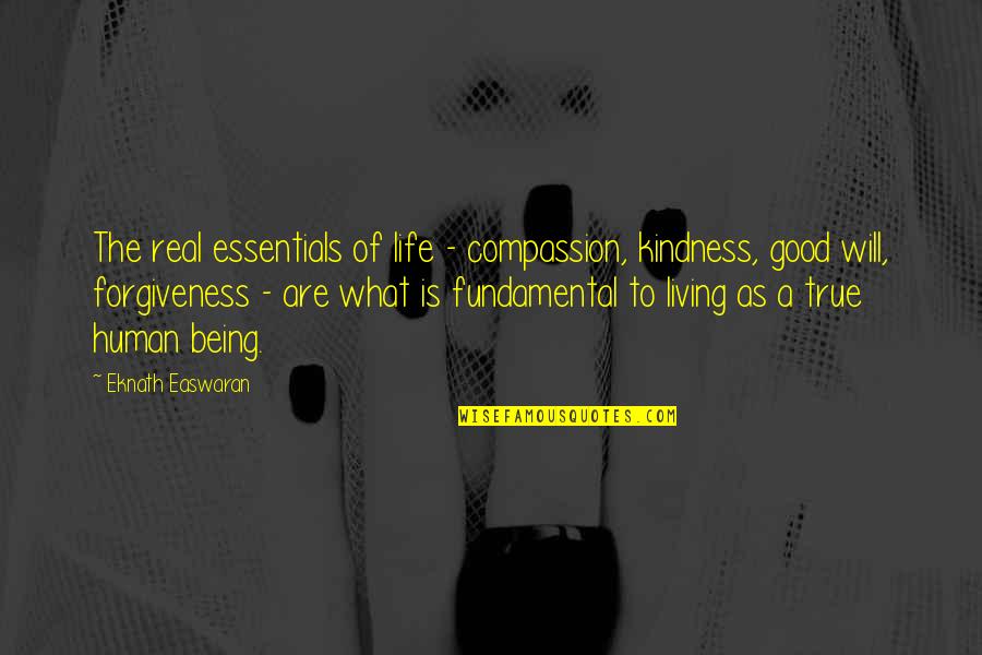 Being A Good Human Quotes By Eknath Easwaran: The real essentials of life - compassion, kindness,