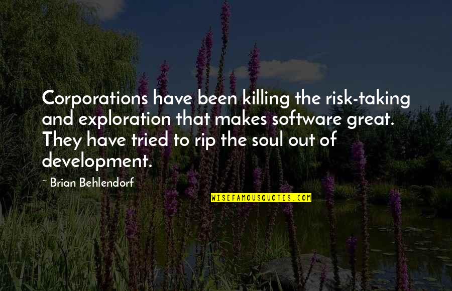 Being A Little Selfish Quotes By Brian Behlendorf: Corporations have been killing the risk-taking and exploration