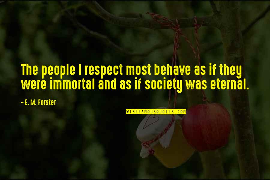 Being A Sore Winner Quotes By E. M. Forster: The people I respect most behave as if Being A Sore Winner Quotes By E. M. Forster: The people I respect most behave as if