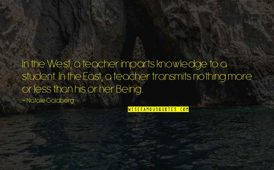 Being A Teacher Quotes By Natalie Goldberg: In the West, a teacher imparts knowledge to