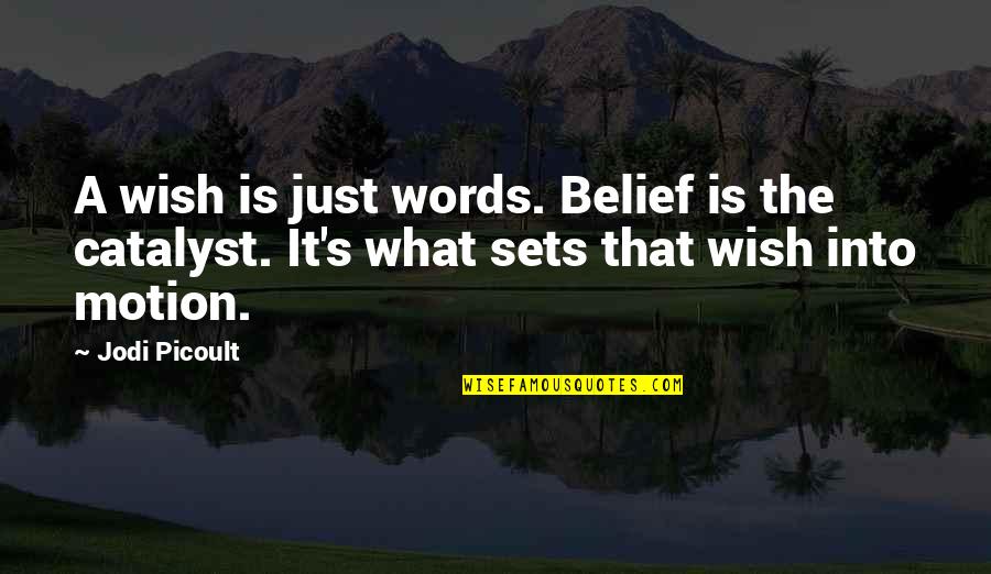 Being Born With Evil Quotes By Jodi Picoult: A wish is just words. Belief is the