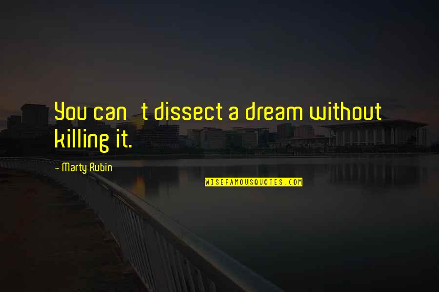 Being Brief Quotes By Marty Rubin: You can't dissect a dream without killing it. Being Brief Quotes By Marty Rubin: You can't dissect a dream without killing it.
