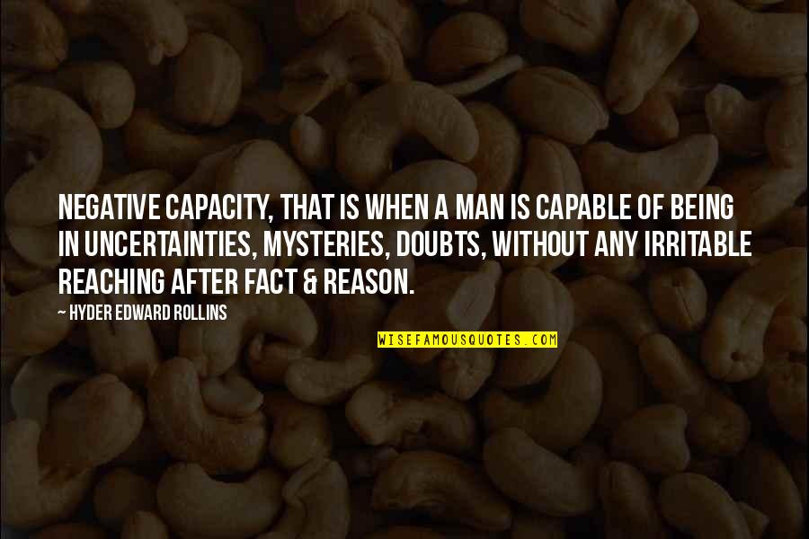 Being Capable Quotes By Hyder Edward Rollins: Negative Capacity, that is when a man is