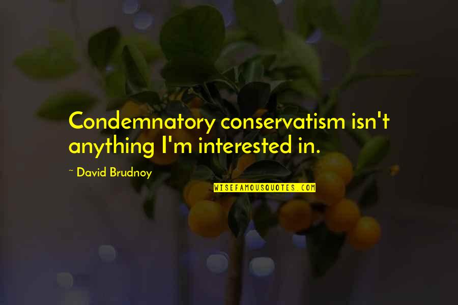Being Careful Of Friends Quotes By David Brudnoy: Condemnatory conservatism isn't anything I'm interested in.