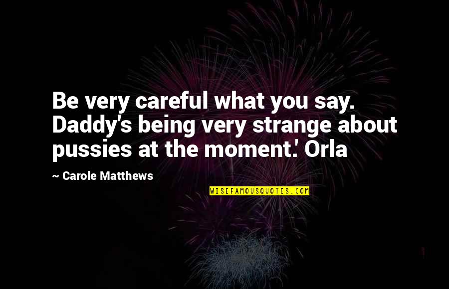 Being Careful What You Say Quotes By Carole Matthews: Be very careful what you say. Daddy's being