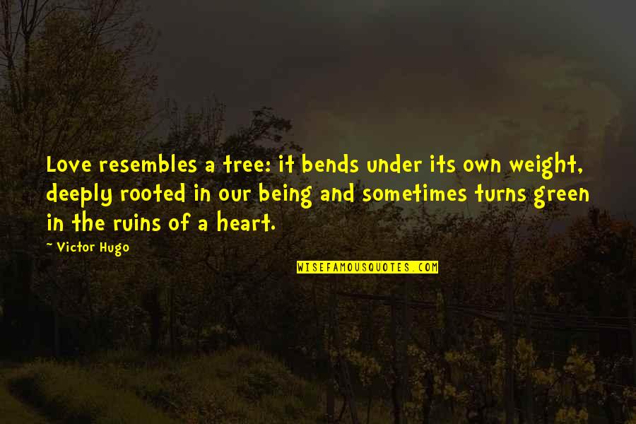 Being Deeply Rooted Quotes By Victor Hugo: Love resembles a tree: it bends under its
