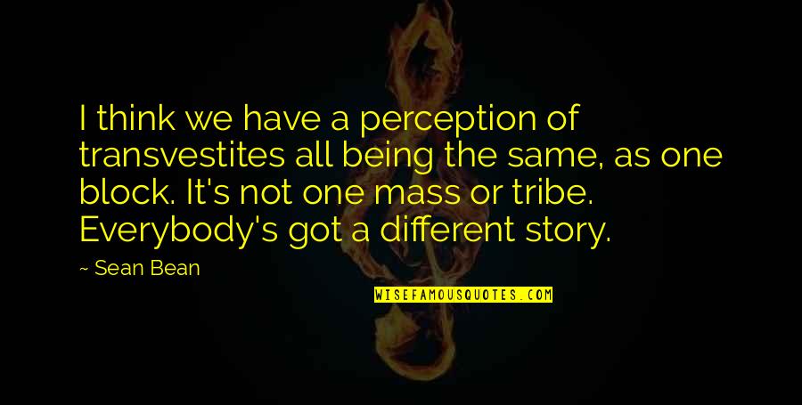 Being Different But The Same Quotes By Sean Bean: I think we have a perception of transvestites