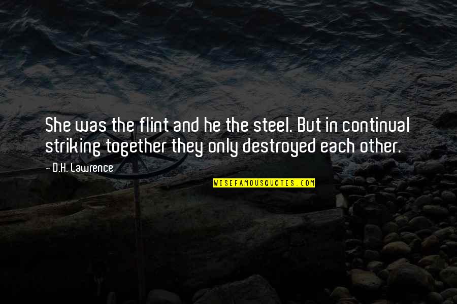 Being Erased Quotes By D.H. Lawrence: She was the flint and he the steel.