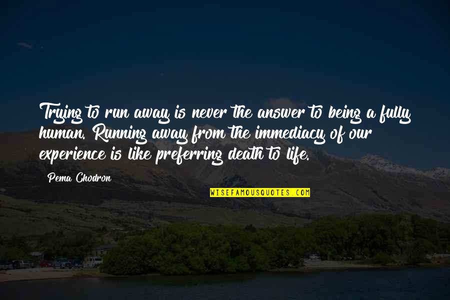 Being Fully Human Quotes By Pema Chodron: Trying to run away is never the answer