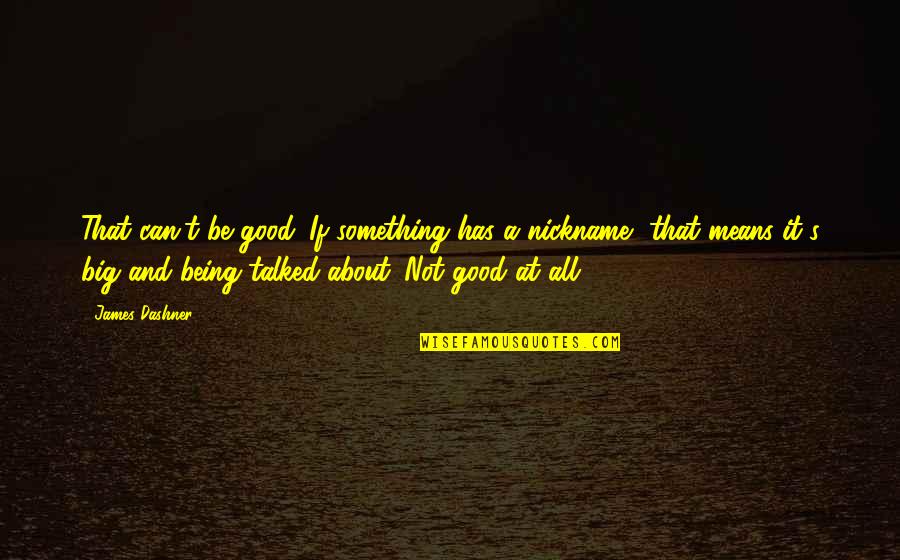 Being Good At Something Quotes By James Dashner: That can't be good. If something has a