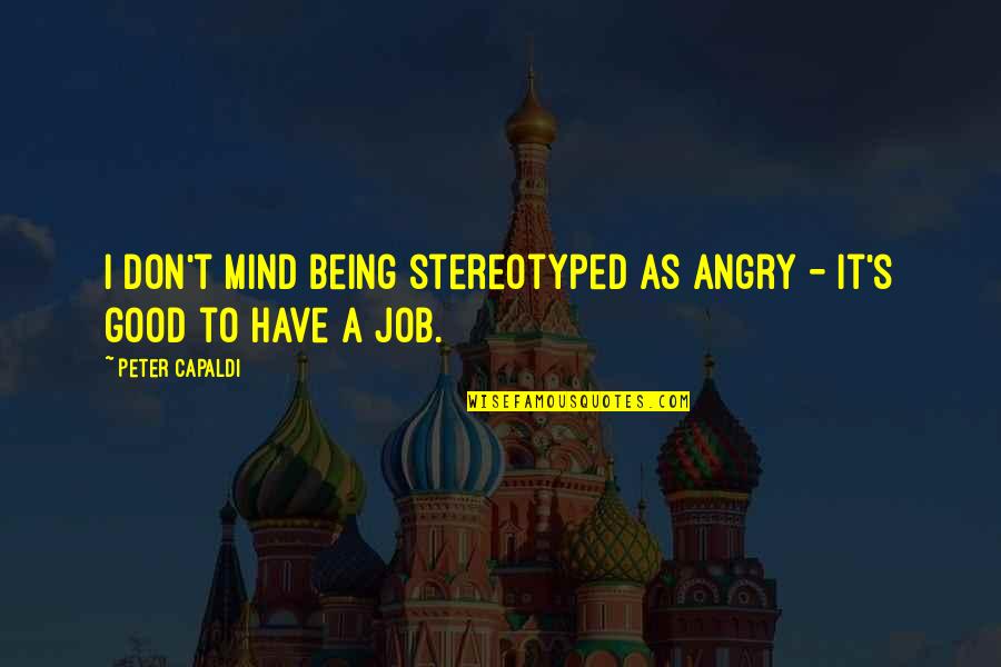 Being Good At Your Job Quotes By Peter Capaldi: I don't mind being stereotyped as angry -