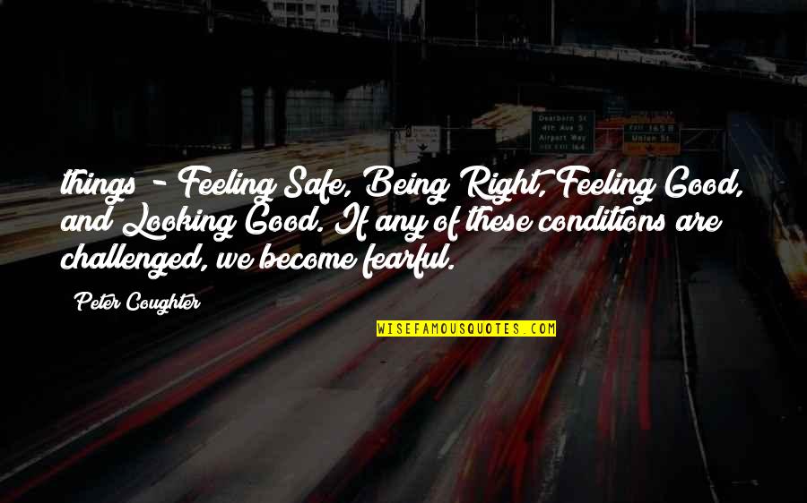 Being Good Looking Quotes By Peter Coughter: things - Feeling Safe, Being Right, Feeling Good,