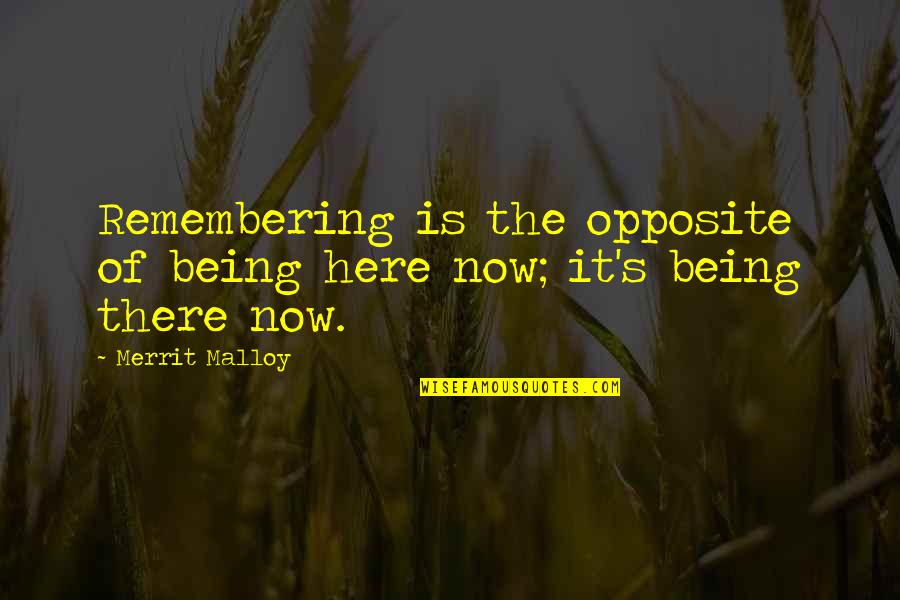 Being Here Now Quotes By Merrit Malloy: Remembering is the opposite of being here now;