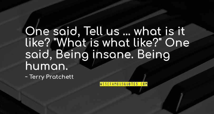 Being Human Us Quotes By Terry Pratchett: One said, Tell us ... what is it