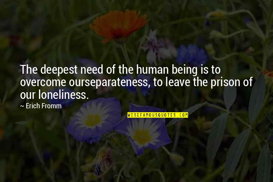 Being In Prison Quotes By Erich Fromm: The deepest need of the human being is