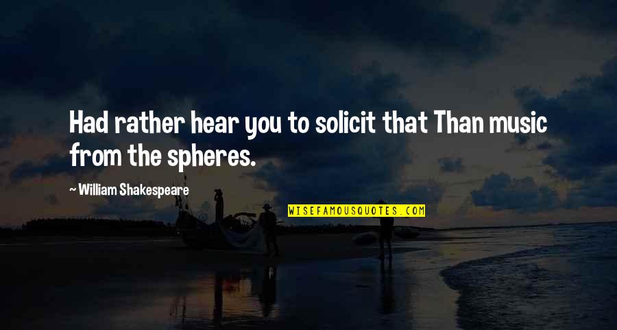 Being In Touch With Nature Quotes By William Shakespeare: Had rather hear you to solicit that Than