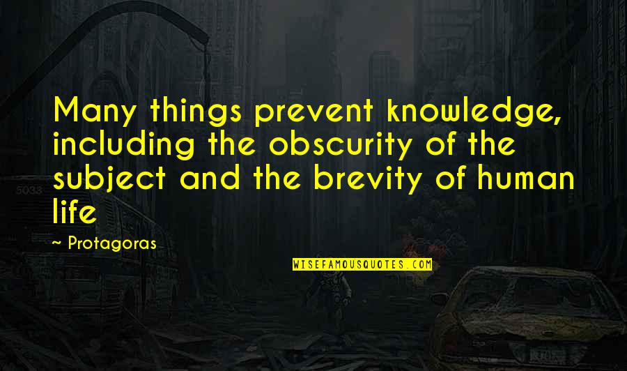 Being Made To Feel Guilty Quotes By Protagoras: Many things prevent knowledge, including the obscurity of