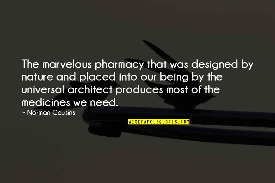 Being Marvelous Quotes By Norman Cousins: The marvelous pharmacy that was designed by nature