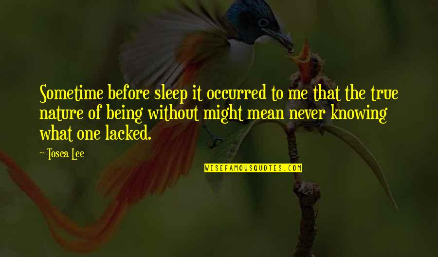 Being Mean But True Quotes By Tosca Lee: Sometime before sleep it occurred to me that