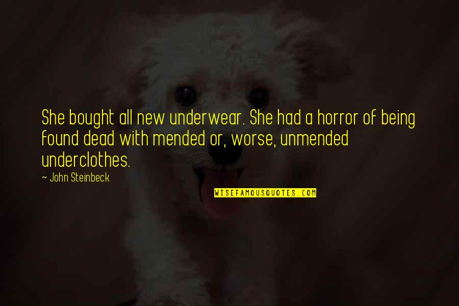 Being Mended Quotes By John Steinbeck: She bought all new underwear. She had a Being Mended Quotes By John Steinbeck: She bought all new underwear. She had a