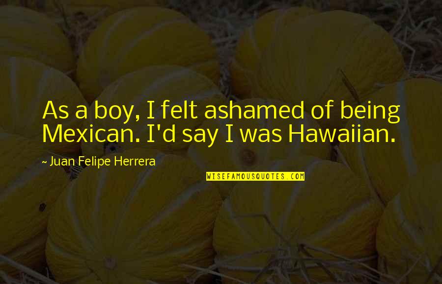 Being Mexican Quotes By Juan Felipe Herrera: As a boy, I felt ashamed of being