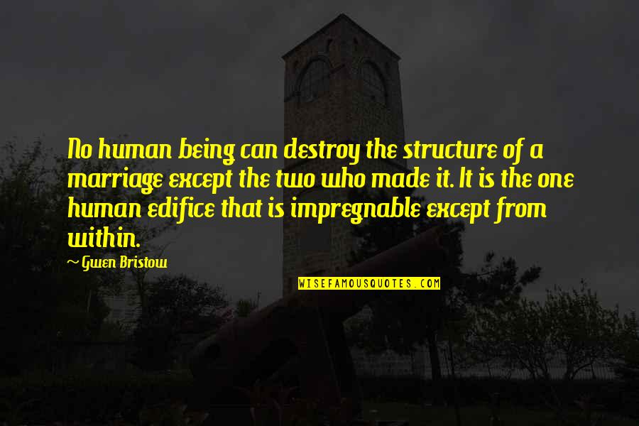 Being No One Quotes By Gwen Bristow: No human being can destroy the structure of