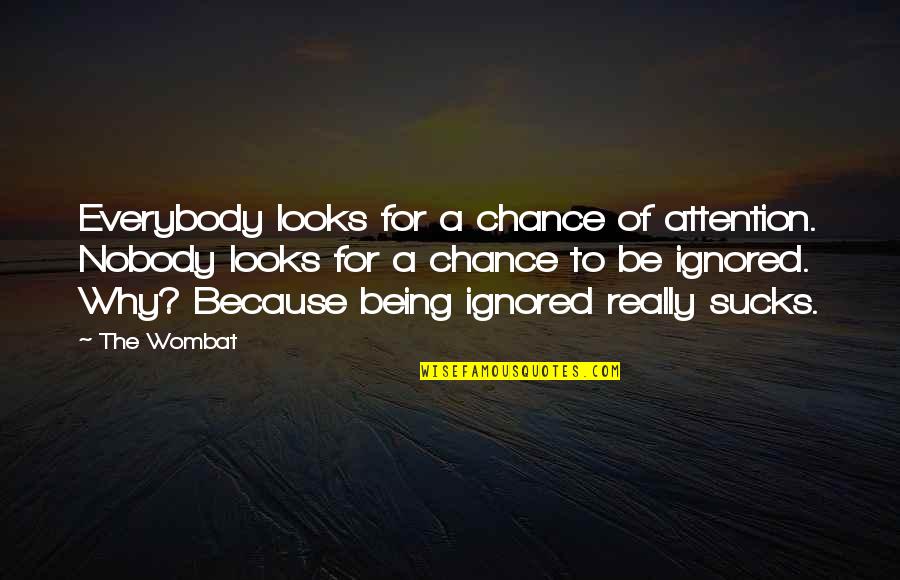 Being Nobody Quotes By The Wombat: Everybody looks for a chance of attention. Nobody Being Nobody Quotes By The Wombat: Everybody looks for a chance of attention. Nobody