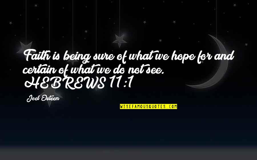 Being Not Sure Quotes By Joel Osteen: Faith is being sure of what we hope