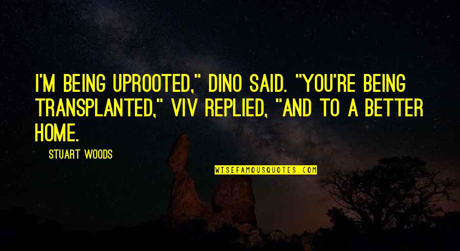 Being Okay With Moving On Quotes By Stuart Woods: I'm being uprooted," Dino said. "You're being transplanted,"