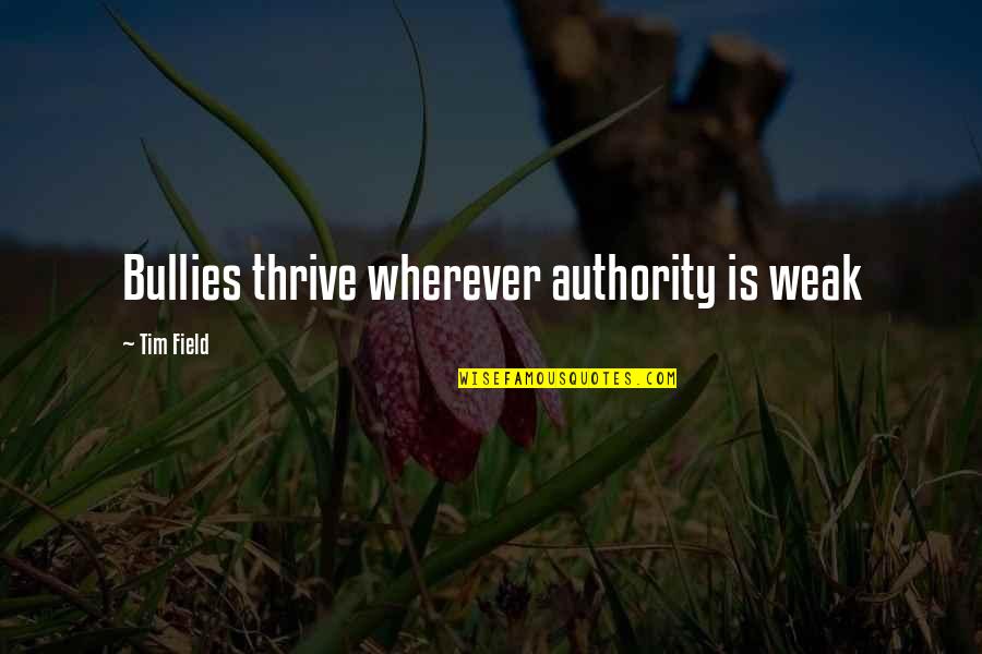 Being On The Field Quotes By Tim Field: Bullies thrive wherever authority is weak