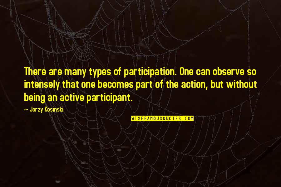 Being One Of Many Quotes By Jerzy Kosinski: There are many types of participation. One can