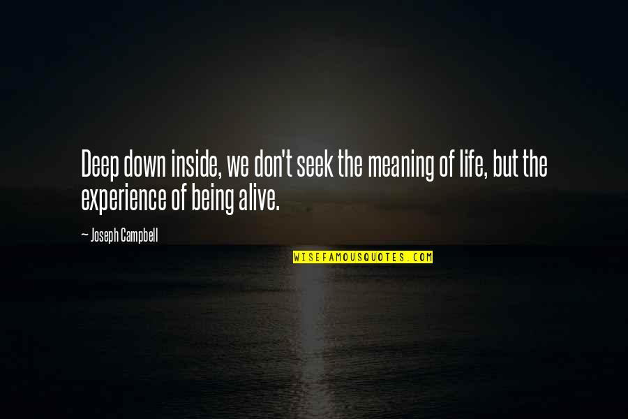 Being Out Down Quotes By Joseph Campbell: Deep down inside, we don't seek the meaning Being Out Down Quotes By Joseph Campbell: Deep down inside, we don't seek the meaning