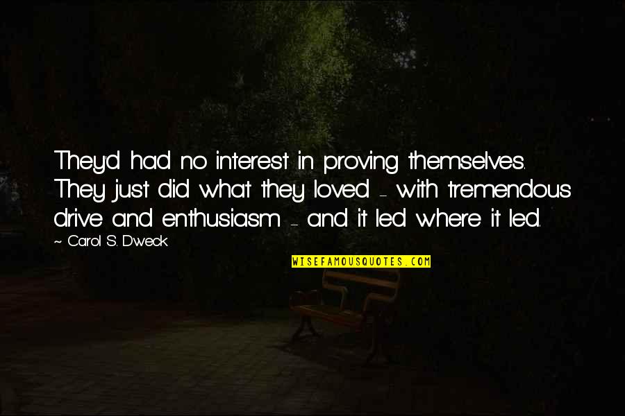 Being Peaceful In The Storm Quotes By Carol S. Dweck: They'd had no interest in proving themselves. They Being Peaceful In The Storm Quotes By Carol S. Dweck: They'd had no interest in proving themselves. They
