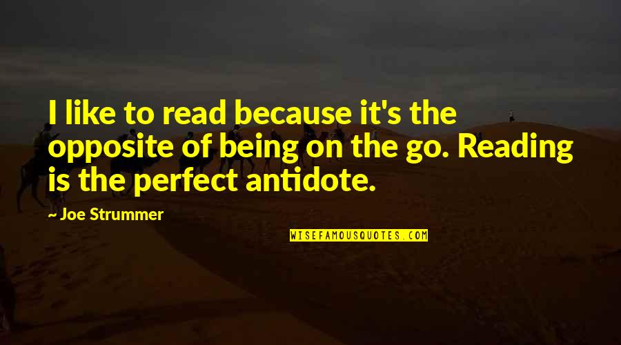 Being Perfect For Each Other Quotes By Joe Strummer: I like to read because it's the opposite