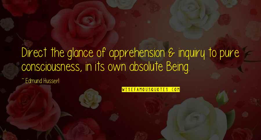 Being Pure Quotes By Edmund Husserl: Direct the glance of apprehension & inquiry to