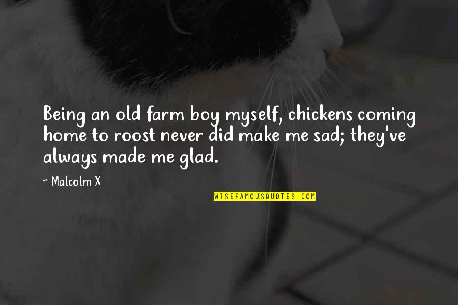 Being Sad Quotes By Malcolm X: Being an old farm boy myself, chickens coming