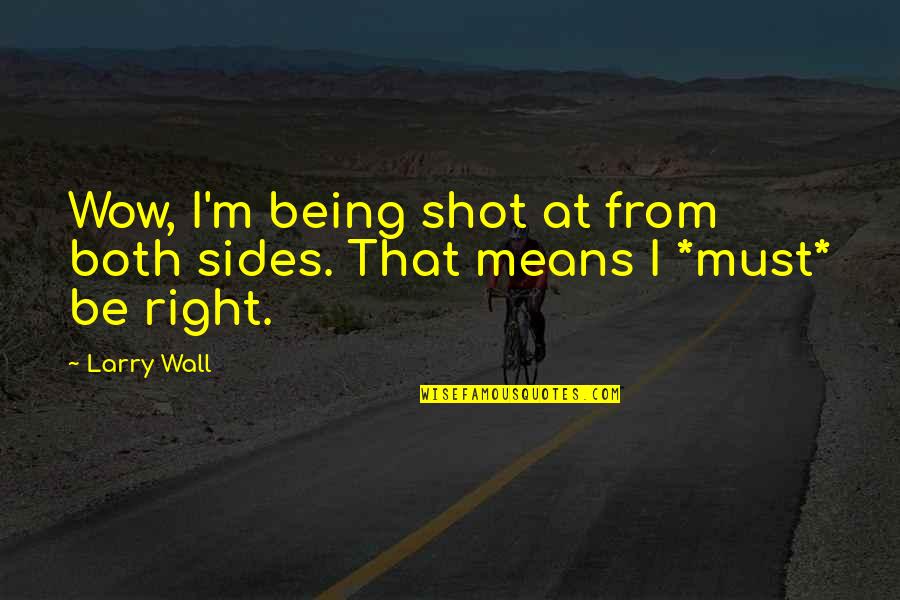 Being Shot Quotes By Larry Wall: Wow, I'm being shot at from both sides.