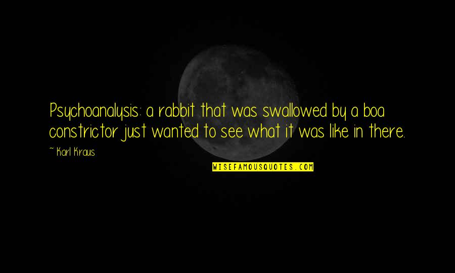 Being Simple Lady Quotes By Karl Kraus: Psychoanalysis: a rabbit that was swallowed by a