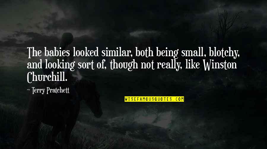 Being Small Quotes By Terry Pratchett: The babies looked similar, both being small, blotchy,