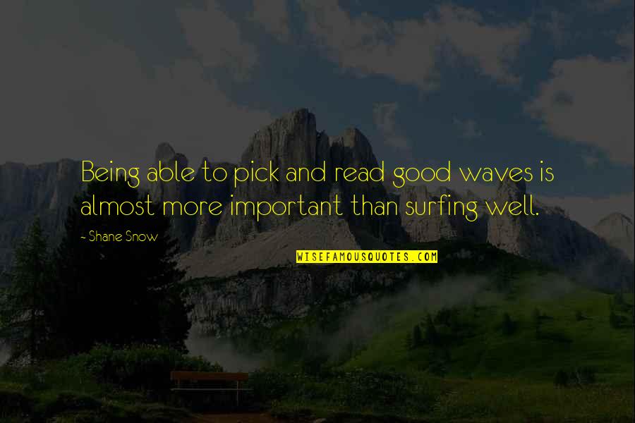 Being The Best In Business Quotes By Shane Snow: Being able to pick and read good waves